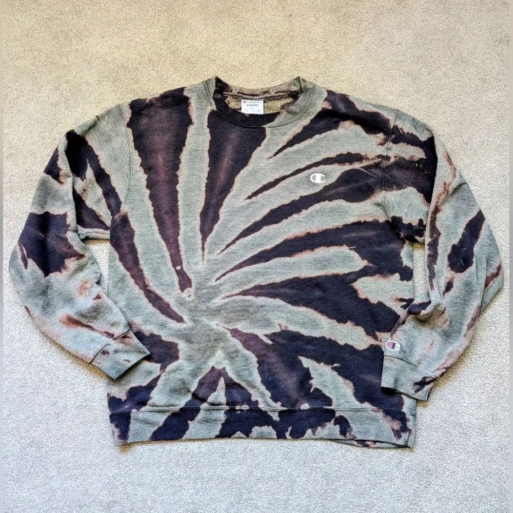 Y2K Champion Tye Dye Green/Black Sweatshirt (L)